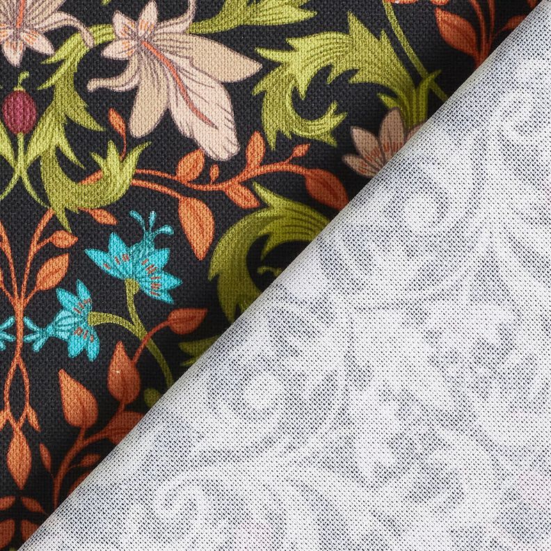 Dekostoff Halbpanama Bl&auml;tterornamente &ndash; schwarz/pinie,  image number 4