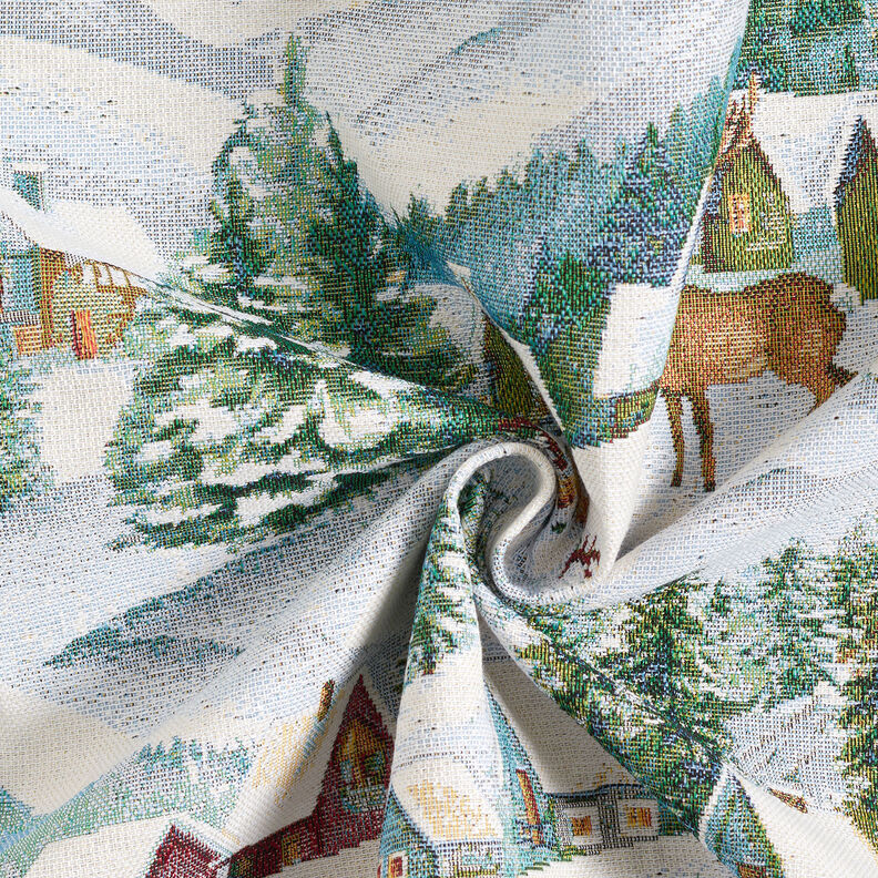 Dekostoff Gobelin Winterlandschaft – elfenbein/helltürkis, image number 3
