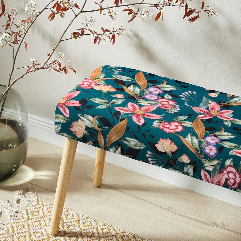 Dekosamt elegante Bl&uuml;ten &ndash; petrol/pink,  image number 5