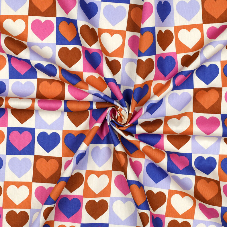 Baumwollpopeline Karo-Herzen | Poppy Fabrics – elfenbein/königsblau,  image number 3