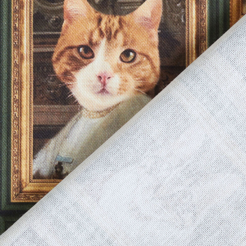 Dekostoff Halbpanama Katzen Portraits – dunkelgrün/gold,  image number 4