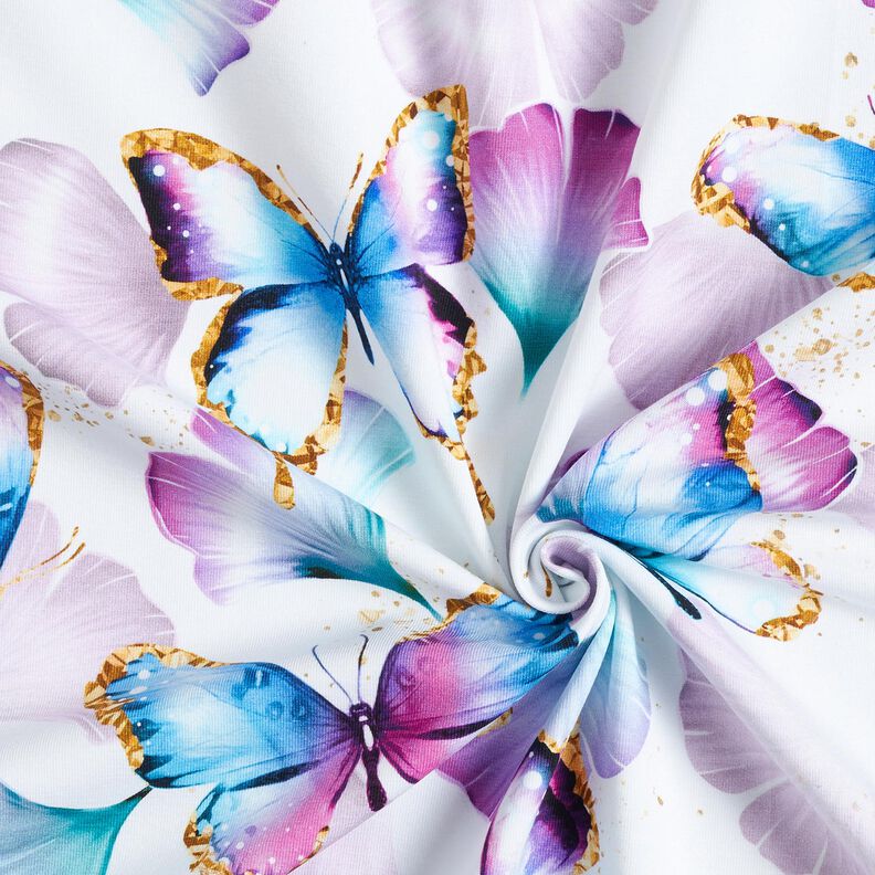 Baumwolljersey Ginkgo Butterflies | Glitzerpüppi – weiss, image number 3