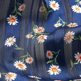 Chiffon Satinstreifen & Blumen – marineblau, 