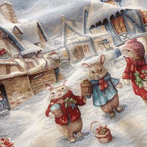 Dekopanel Gobelin Weihnachtshasen – hellblau/karminrot, 