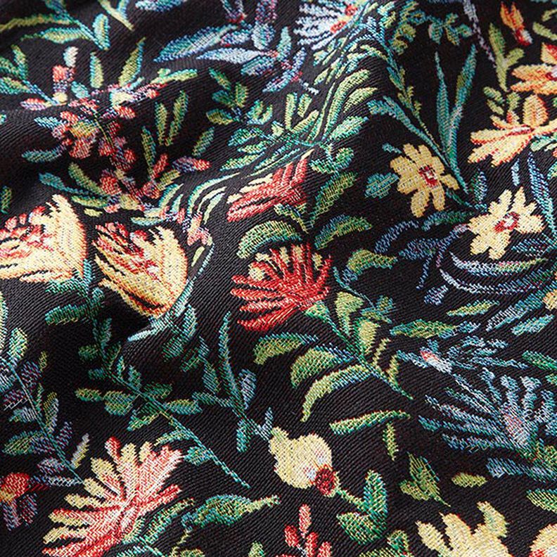 Dekostoff Gobelin kleine Blümchen – schwarz,  image number 2