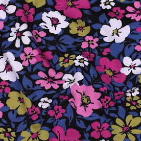 French Terry Sommersweat Blumen – schwarz/indigo, 