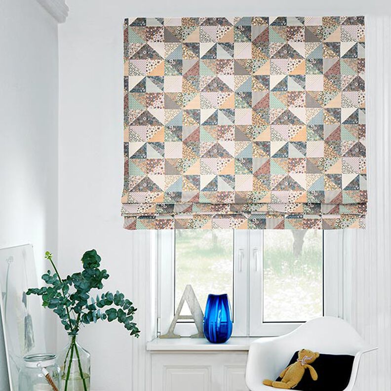 Dekostoff Halbpanama Quilt-Optik Blumen – pastellflieder/wollweiss,  image number 7
