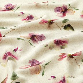 Viskose-Leinen-Mix Aquarellblumen – natur/traube, 