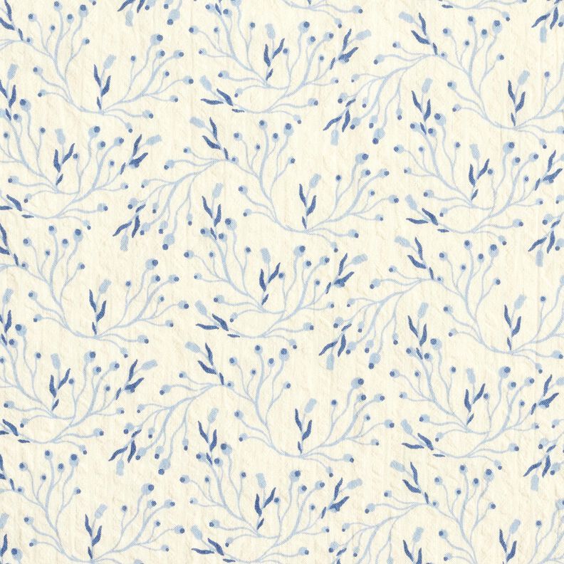 Seersucker zarte Beerenzweige &ndash; wollweiss/jeansblau,  image number 1