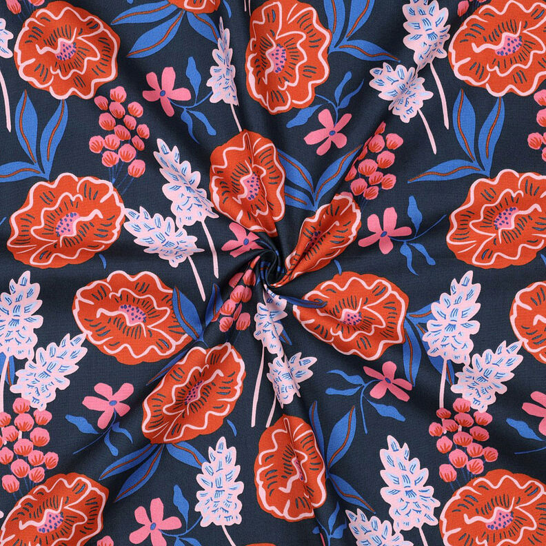 Baumwollpopeline Fresh Flowers | Nerida Hansen – nachtblau,  image number 3