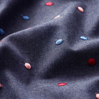 Chambray aufgestickte Punkte – marineblau, 