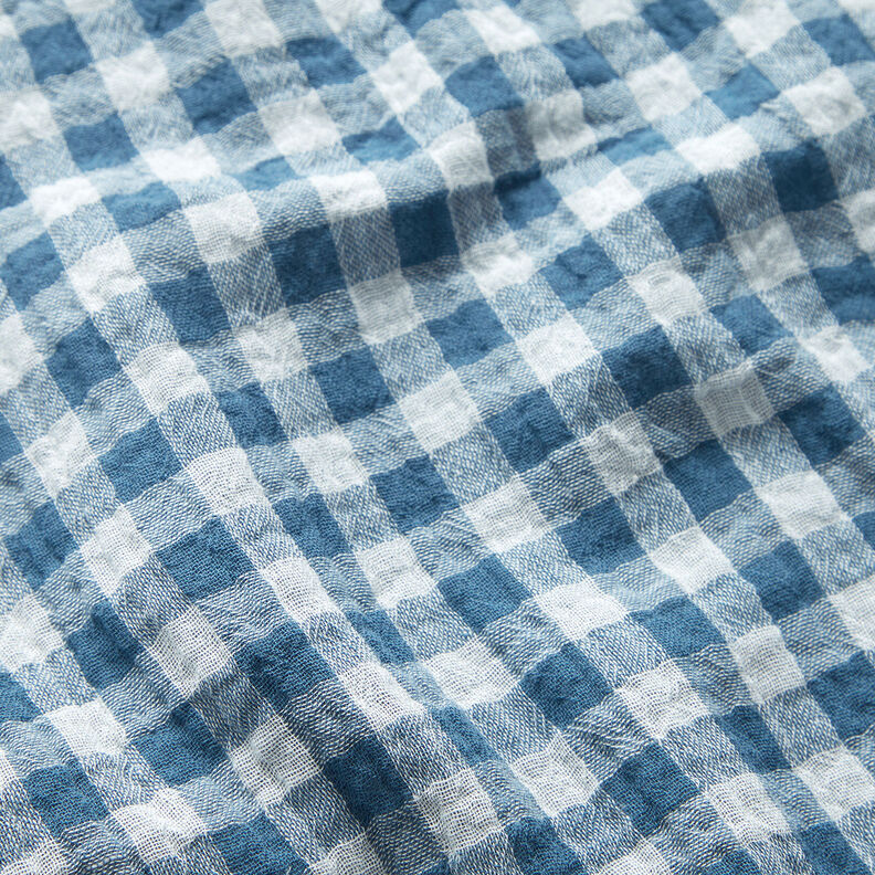 Musselin/ Doppel-Krinkel Gewebe Vichykaros garngefärbt – jeansblau/weiss,  image number 3