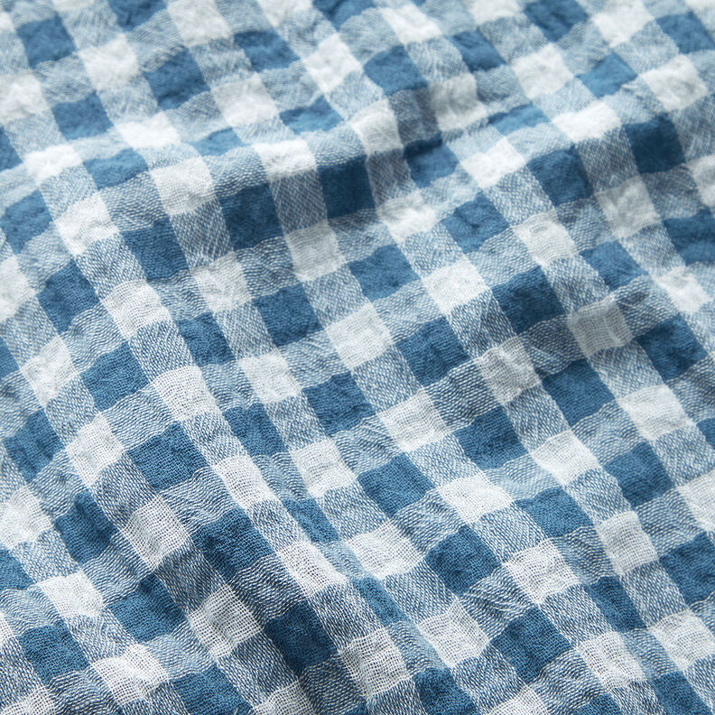 Musselin/ Doppel-Krinkel Gewebe Vichykaros garngefärbt – jeansblau/weiss,  image number 3