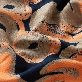 Viskosejersey gemalte Blumen – nachtblau/pfirsichorange, 