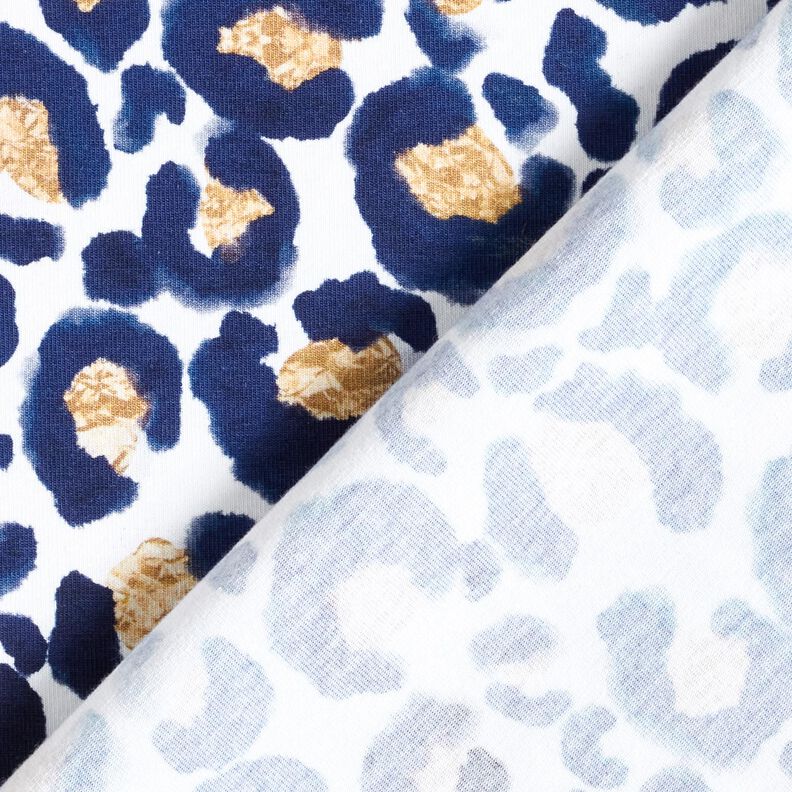 Baumwolljersey Leopard mit Goldflecken | Glitzerpüppi – weiss/indigo,  image number 4