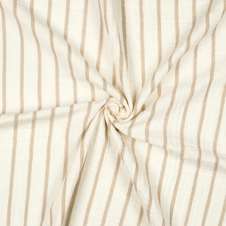 Musselin/ Doppel-Krinkel Gewebe garngefärbte Streifen  | Poppy Fabrics – mandel/wollweiss,  image number 3