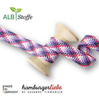 GOTS Bio Flechtkordel TWIST ME Check [24 mm] | Albstoffe – weiss/lila, 