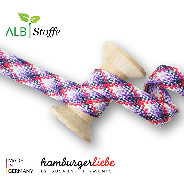 GOTS Bio Flechtkordel TWIST ME Check [24 mm] | Albstoffe – weiss/lila,  image number 1