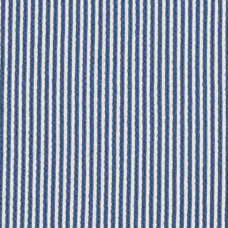 Baumwolljersey Seersucker feine Streifen – jeansblau/weiss,  image number 1