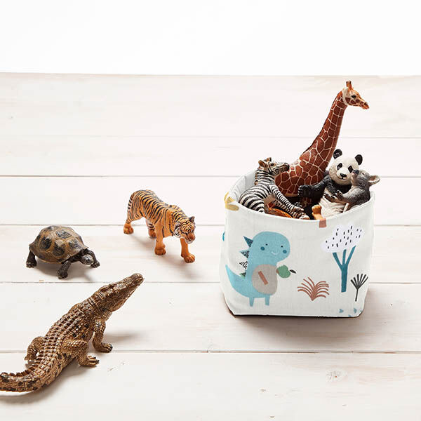 Baumwollpopeline glückliche Dinos – creme/aquablau, image number 6