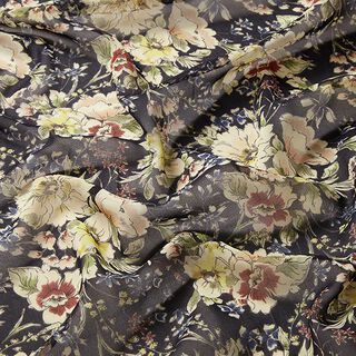 Chiffon gezeichnete Blumen – marineblau, 
