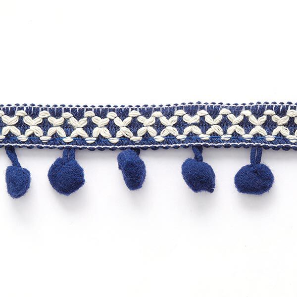 Pomponborte Kreuz [ 15 mm ] – marineblau/wollweiss,  image number 1