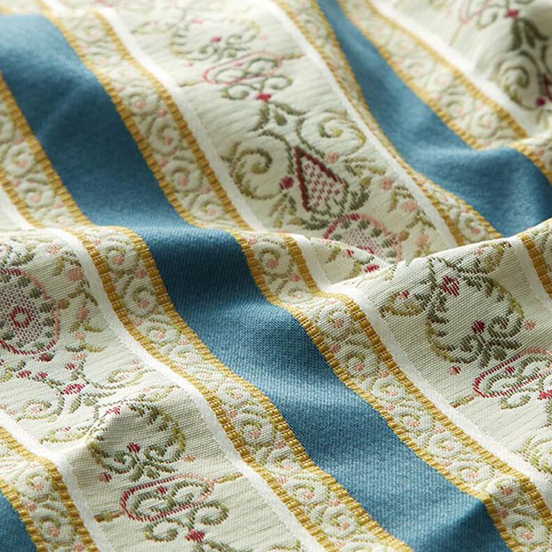 Möbelstoff Jacquard Biedermeier Streifen – creme/blau,  image number 2