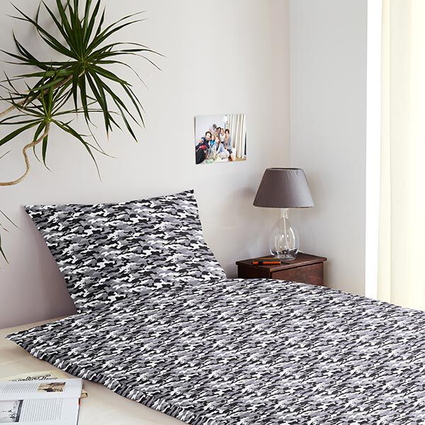 Baumwollpopeline Camouflage – grau/schwarz