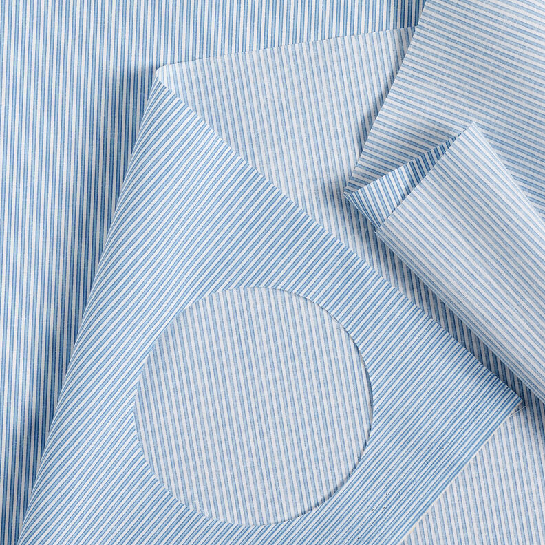 Hemdenstoff Stretch schmale Streifen – weiss/hellblau, image number 6