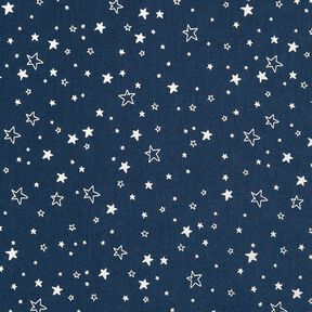 Baumwollstoff Popeline Foliendruck Weihnachtssterne – nachtblau/silber metallic, 