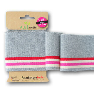 GOTS Strickbündchen CUFF ME COLLEGE [ 140 cm | 7,5 cm ] | Albstoffe – grau/rot, 