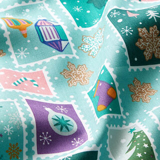 Baumwollstoff Popeline Weihnachtspost – mint/weiss, 