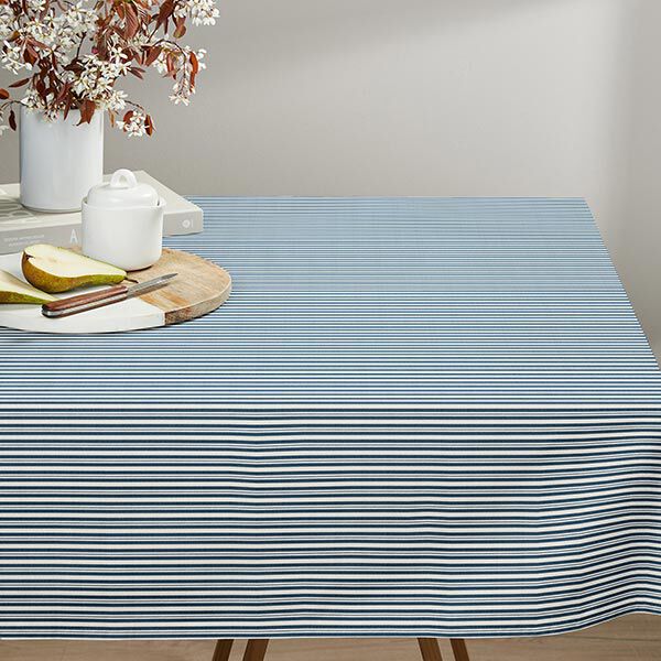 Dekostoff Halbpanama elegante Streifen – jeansblau/wollweiss