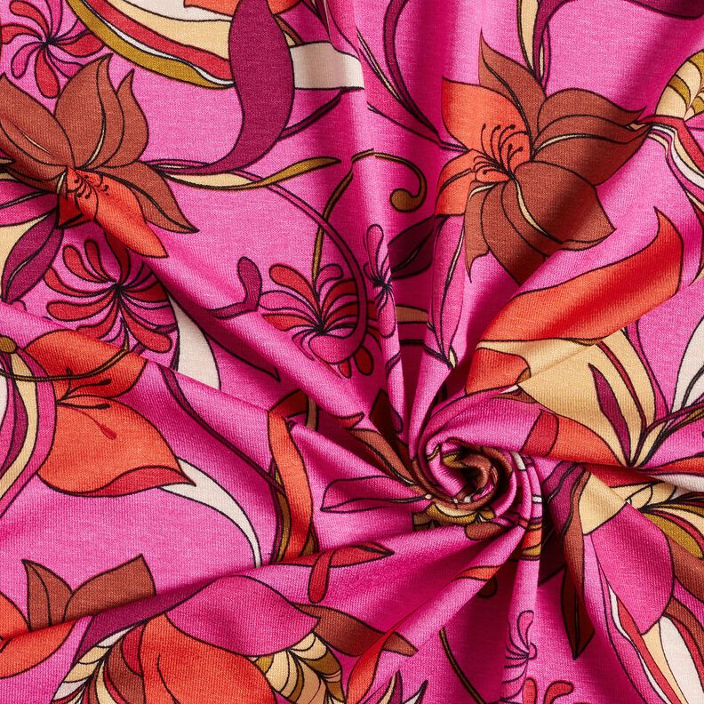 Viskosejersey zarte Blumen – purpur/feuerrot,  image number 3