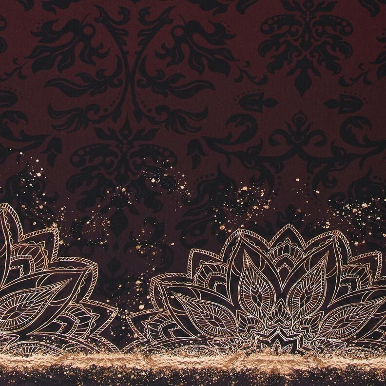 BaumwolljerseyBordürenstoff Mandala mit Goldsprenkeln | Glitzerpüppi – schwarzbraun/gold,  image number 1