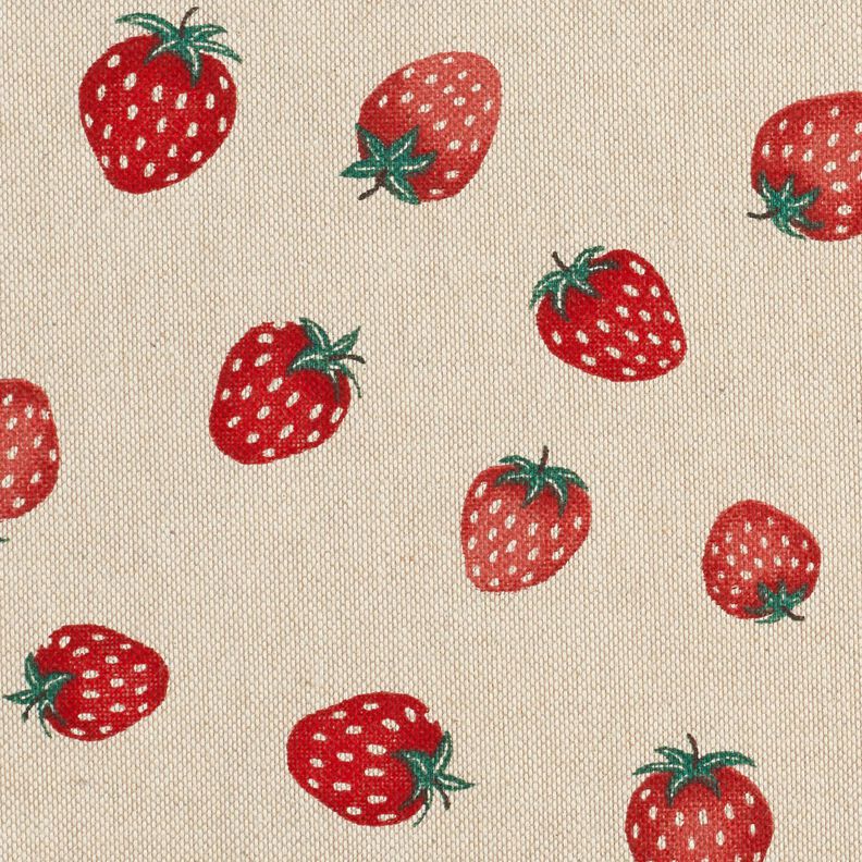Dekostoff Halbpanama kleine Erdbeeren – rot/natur, image number 5