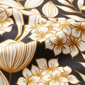 Baumwollsatin Tropische Blumen – schwarz, 