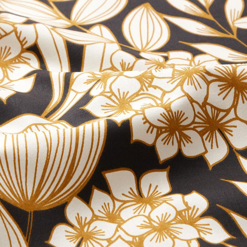 Baumwollsatin Tropische Blumen – schwarz,  image number 2