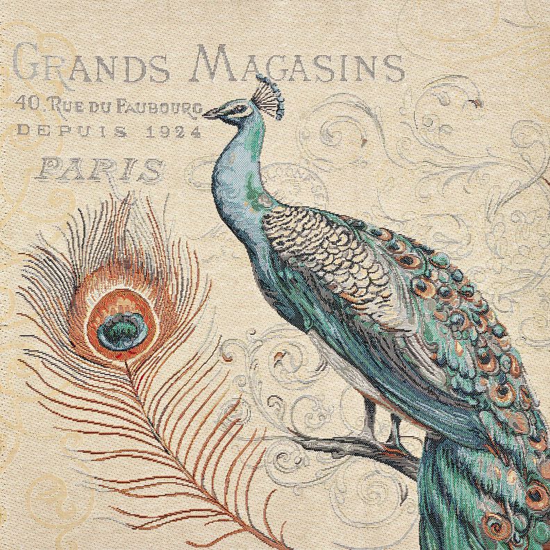 Dekopanel Gobelin Pfau &ndash; hellbeige/blau,  image number 1