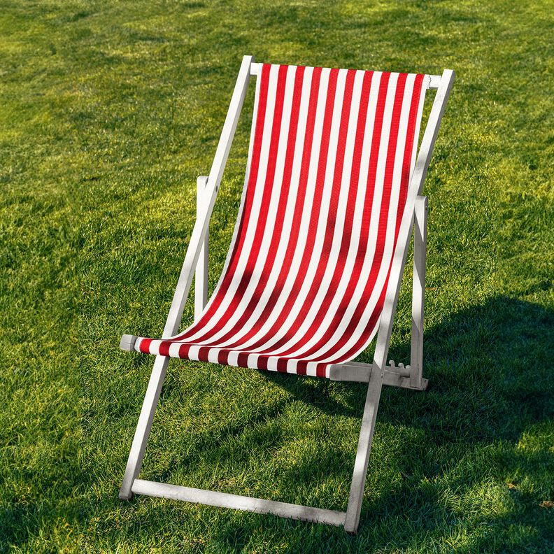 Outdoor Liegestuhlstoff Längsstreifen 44 cm – feuerrot/weiss,  image number 4