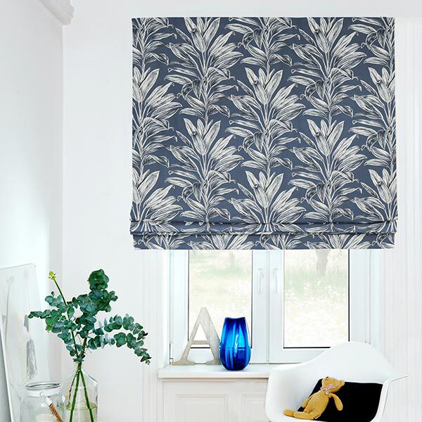 Dekostoff Canvas Exotische Blätterskizzen – stahlblau | Reststück 50cm