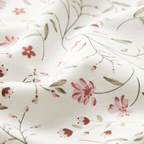 Baumwolljersey Blumenranken – wollweiss, 