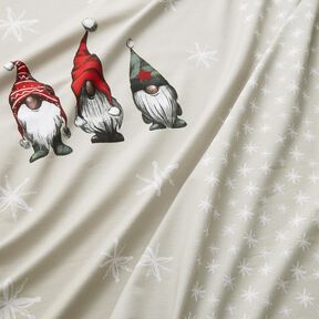 French Terry Sommersweat Panel Drei Weihnachtswichtel – beige, 