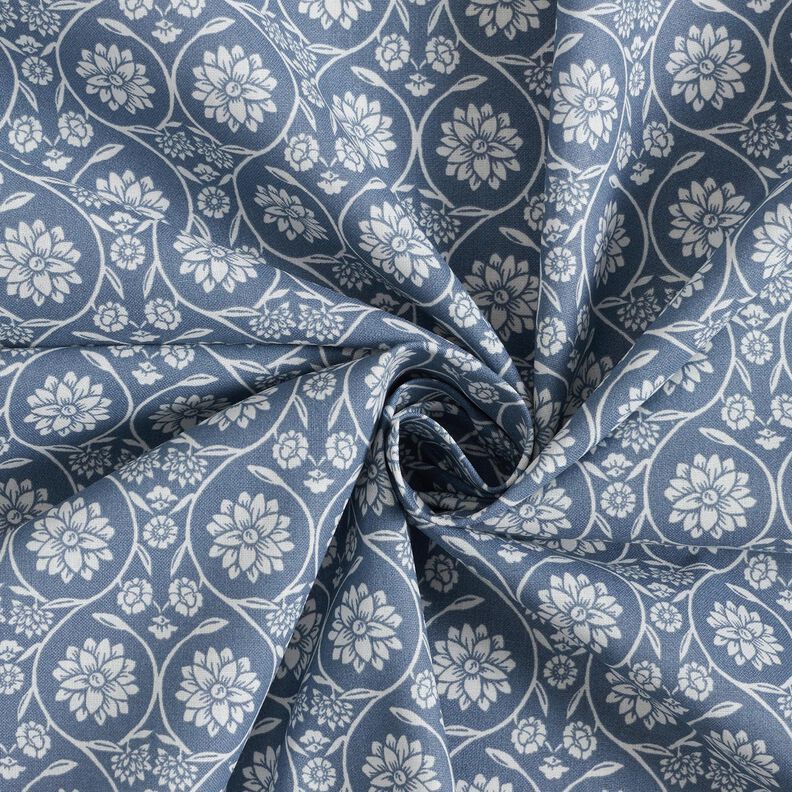 Baumwollstoff Cretonne Blumen und Ranken – blaugrau/weiss,  image number 3