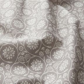 Baumwollstoff Cretonne Blumen und Ranken – silbergrau/weiss, 
