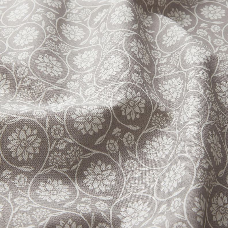 Baumwollstoff Cretonne Blumen und Ranken – silbergrau/weiss,  image number 2