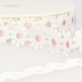 Spitzenband Margeriten  – weiss/rosa, 