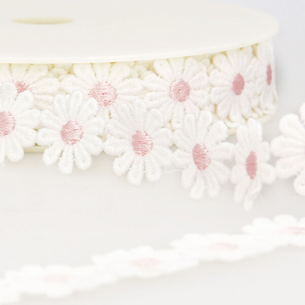 Spitzenband Margeriten  – weiss/rosa,  image number 1