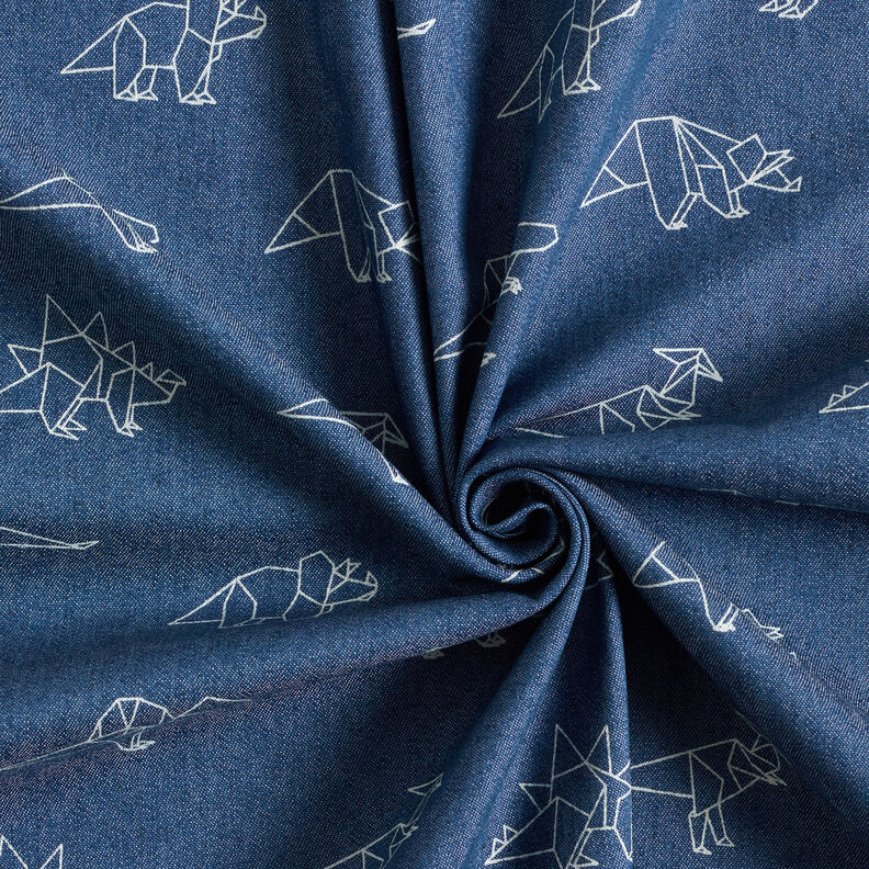 Jeansstoff Stretch Origami-Dinos – jeansblau,  image number 3