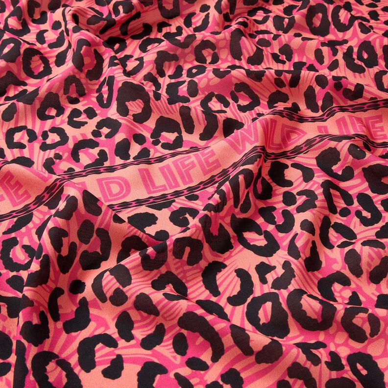 Viskose Voile Leo und Blumen Borderdesign Panel – pink/orange, image number 3